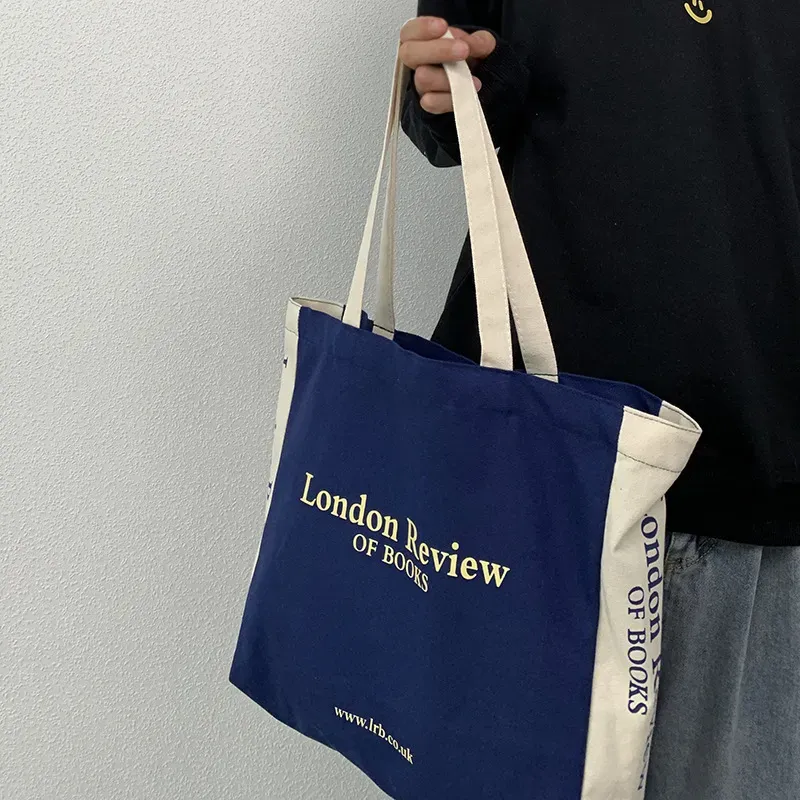 Women Fashionable Simple Letter Print Large Capacity Canvas Tote Bag - Image 3