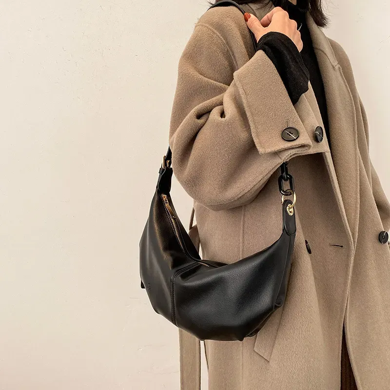 Women Fashion Solid Color PU Shoulder Dumpling Bag - Image 3
