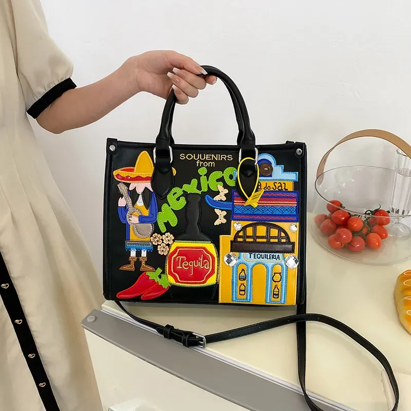 Women Retro Cartoon Pic Large Capacity Handbag - Image 2