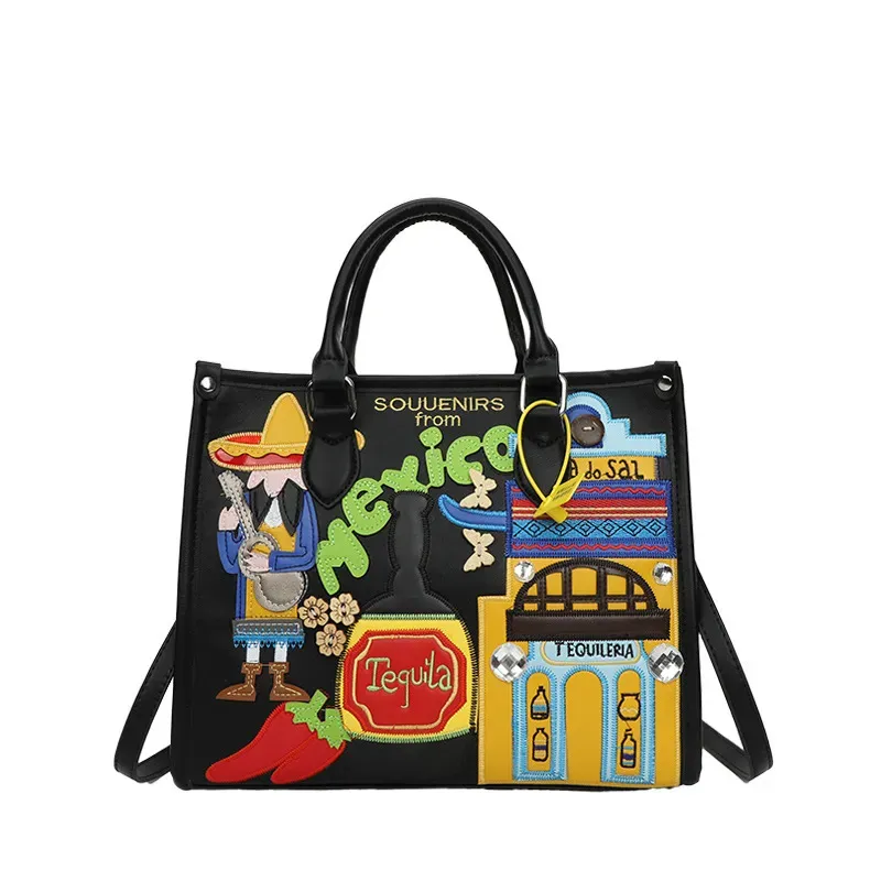 Women Retro Cartoon Pic Large Capacity Handbag - Image 6