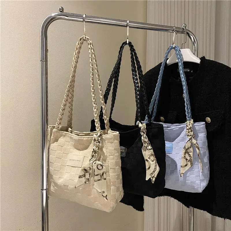 Women Fashionable Casual Rhombic Large Capacity Canvas Tote Bag - Image 4