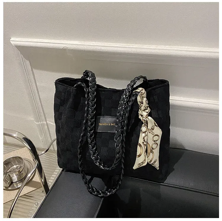 Women Fashionable Casual Rhombic Large Capacity Canvas Tote Bag - Image 6