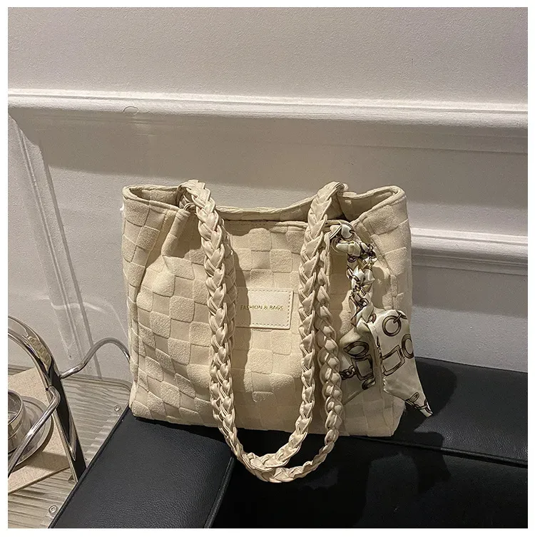 Women Fashionable Casual Rhombic Large Capacity Canvas Tote Bag - Image 8