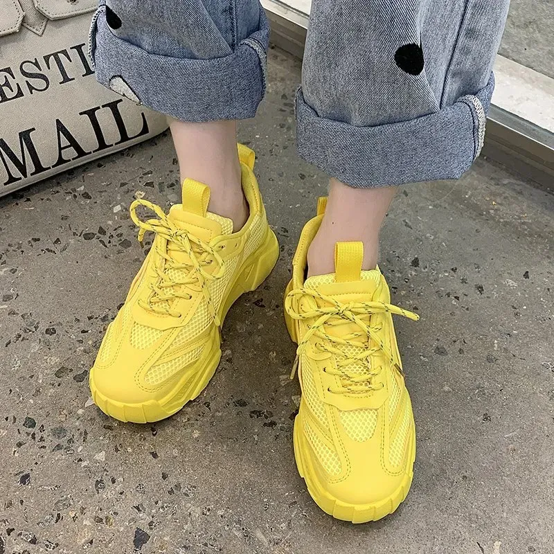 Women Fashion Casual Candy Color Mesh Thick-Soled Sneaker - Image 3