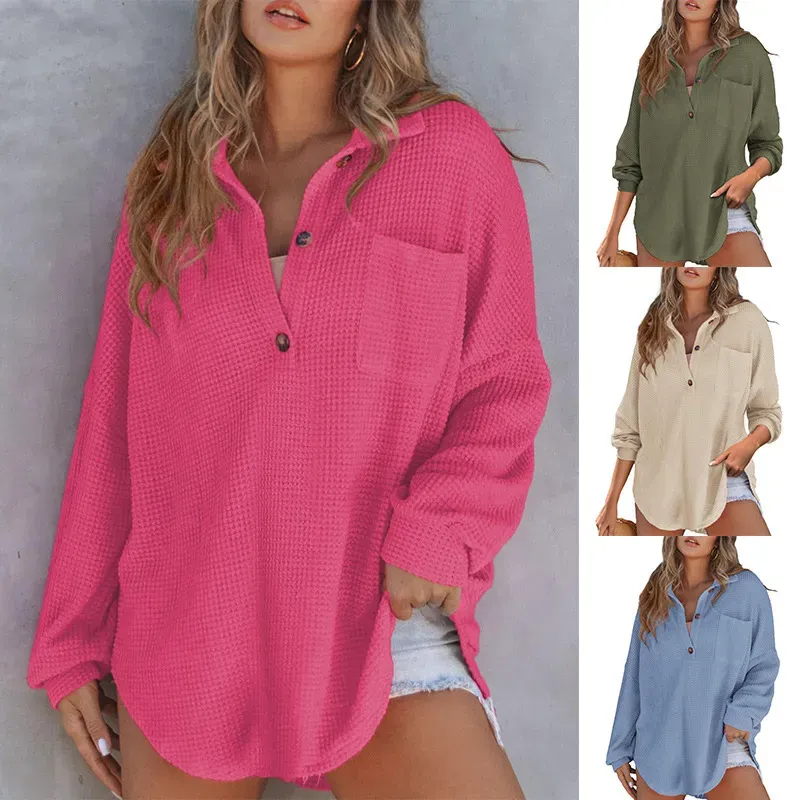 Autumn And Winter Women Fashion Waffle Knit Blank Sweatshirt