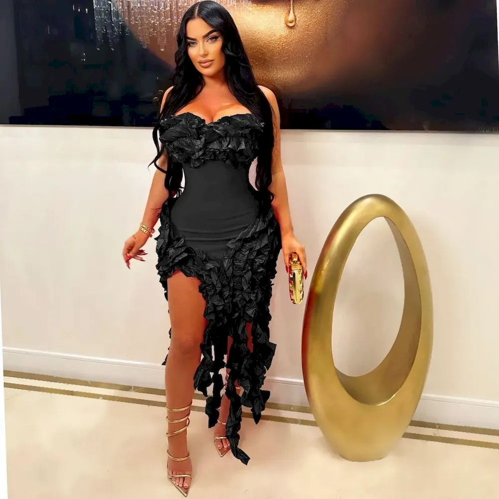 Summer Women Fashion Sexy Ear Edge Strapless Party Dress