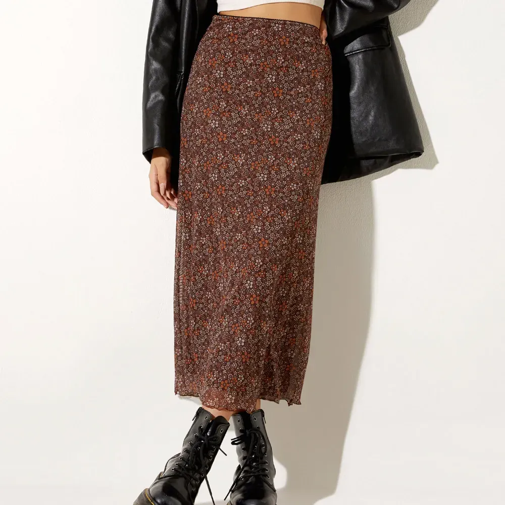 Summer Women Fashion Mesh Floral Print High Waist Skirt