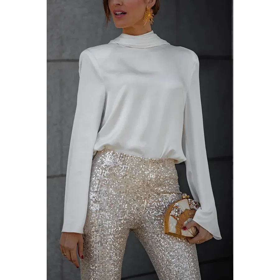 Women Fashion Casual Solid Color Loose Backless Long Sleeve Shirt - Image 3