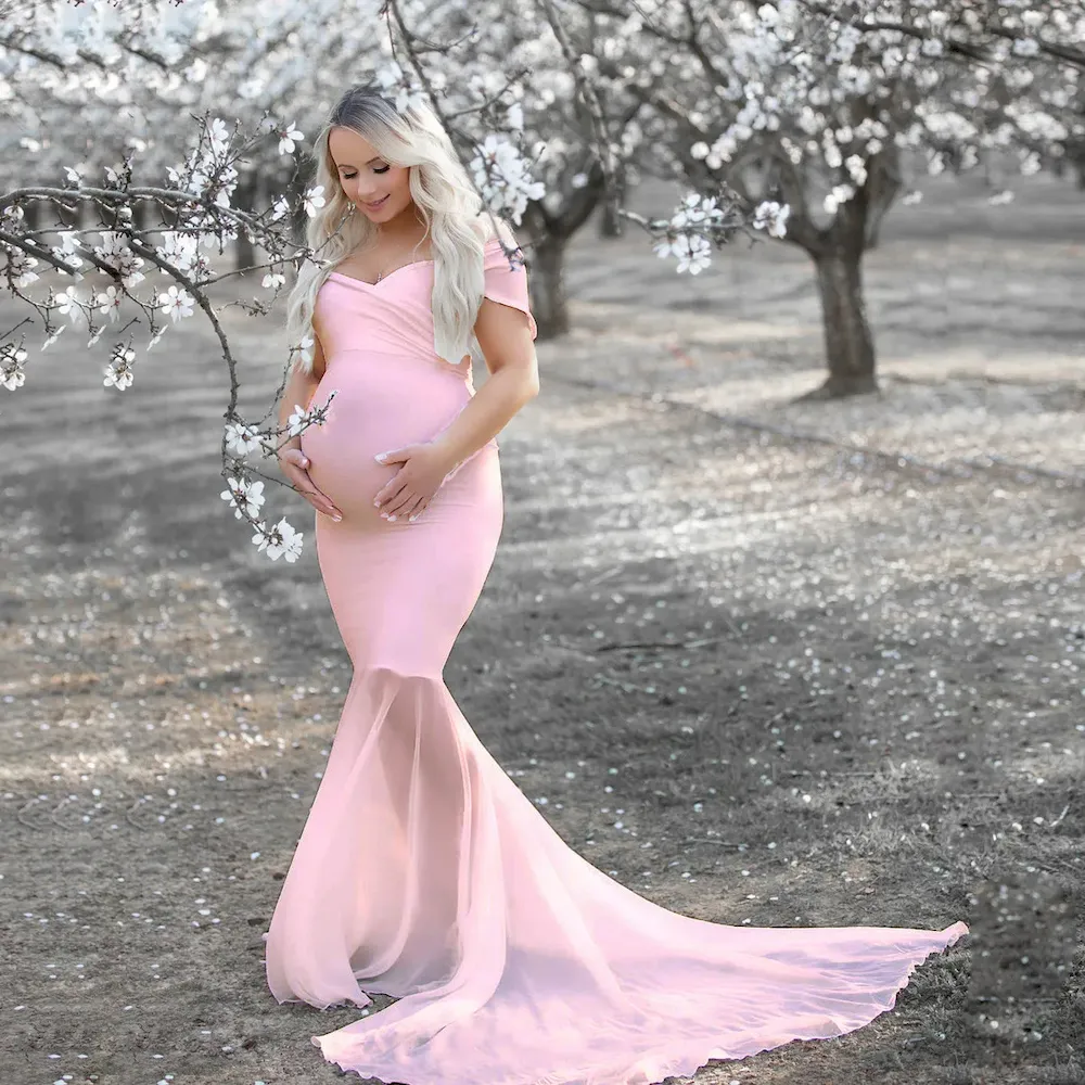 Pregnant Women Fashion Solid Color Chiffon Mop Dress - Image 3