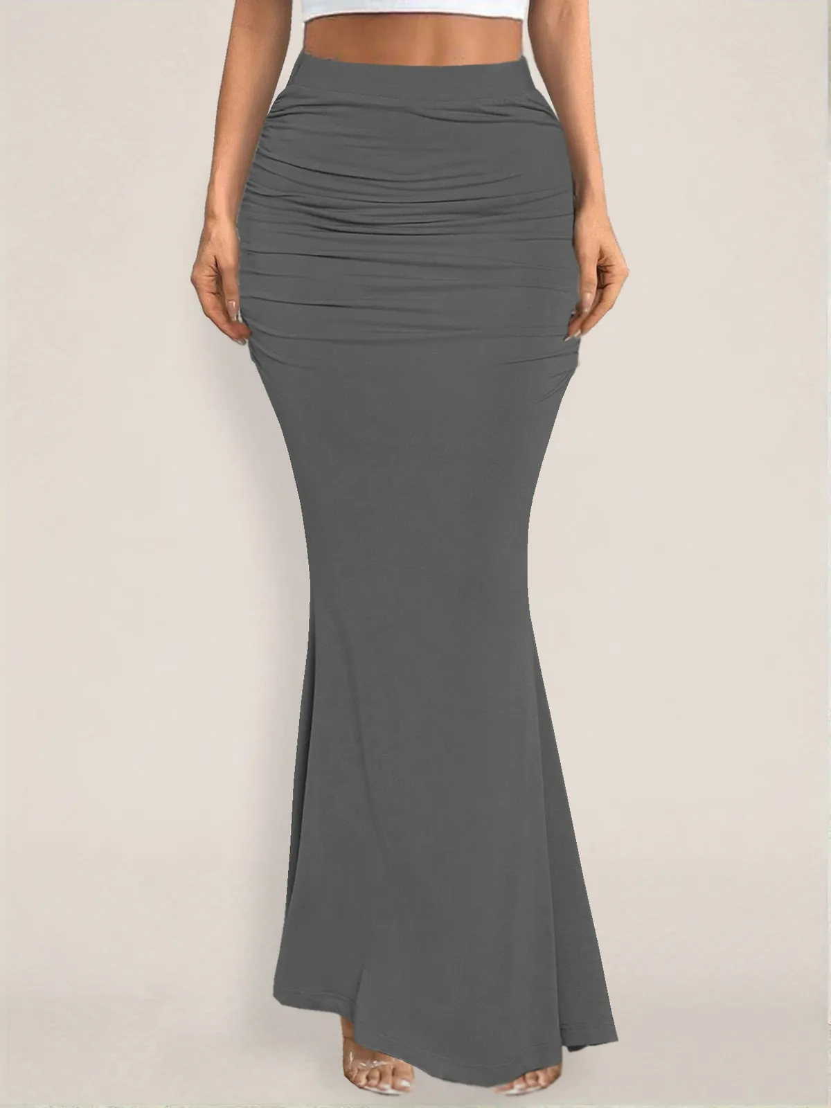 Summer Women Fashion Creased Slim Long Skirt - Image 4