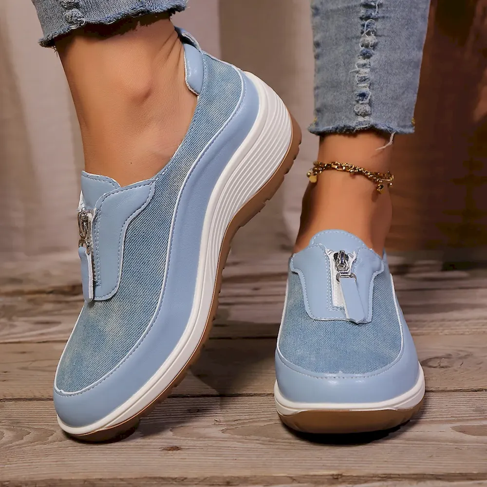 Women Casual Leopard Round-Toe Wedge Slip-On Sneaker