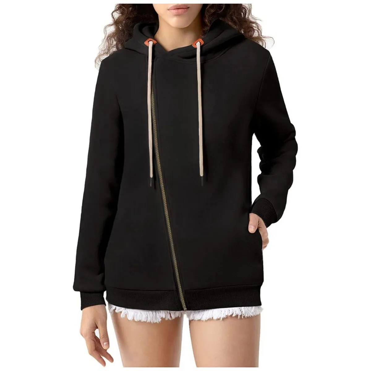 Women Casual Solid Color Pockets Zipper Hoodies - Image 3