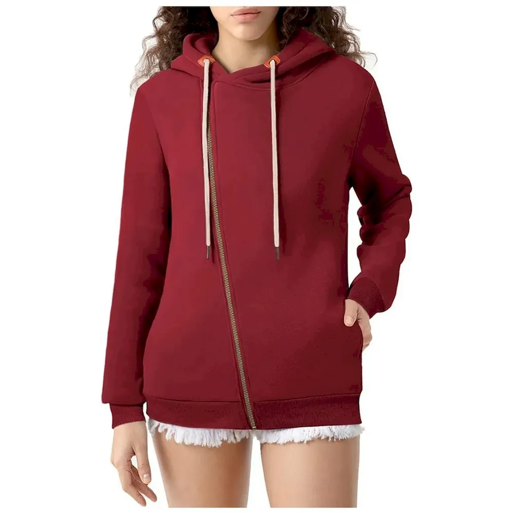 Women Casual Solid Color Pockets Zipper Hoodies - Image 5