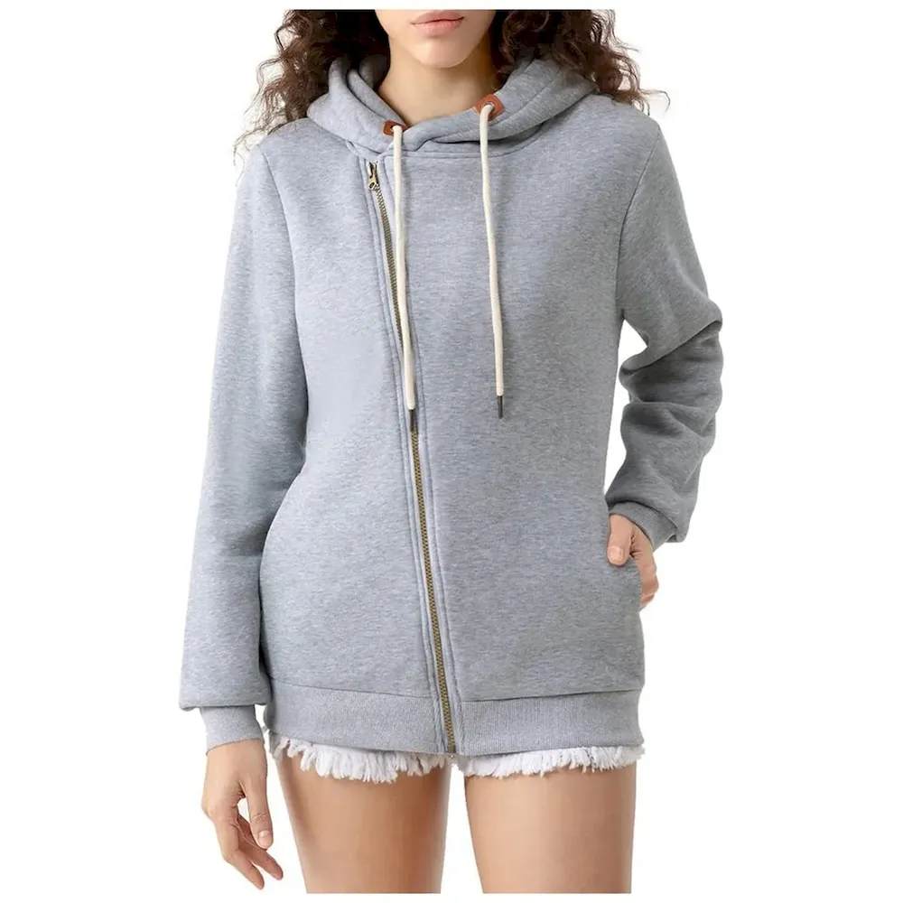 Women Casual Solid Color Pockets Zipper Hoodies - Image 6