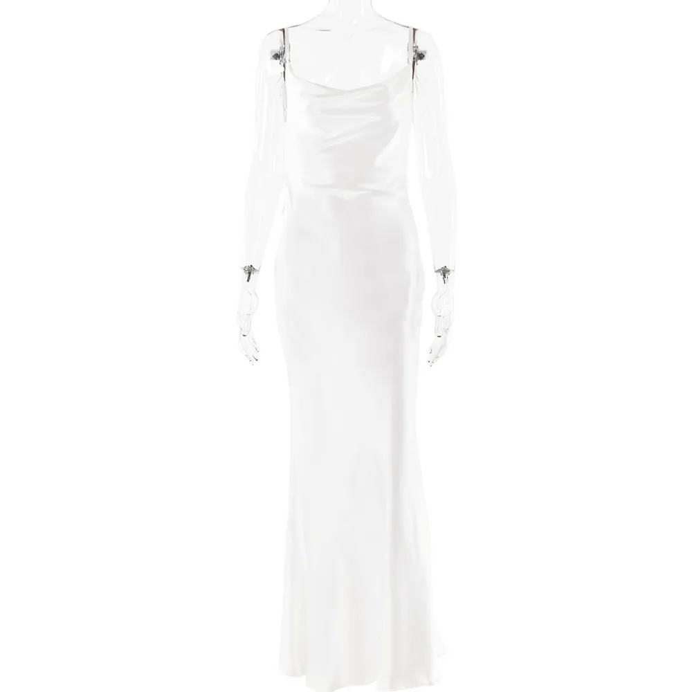 Women Elegant Solid Color Satin Backless Party Formal Dress - Image 8