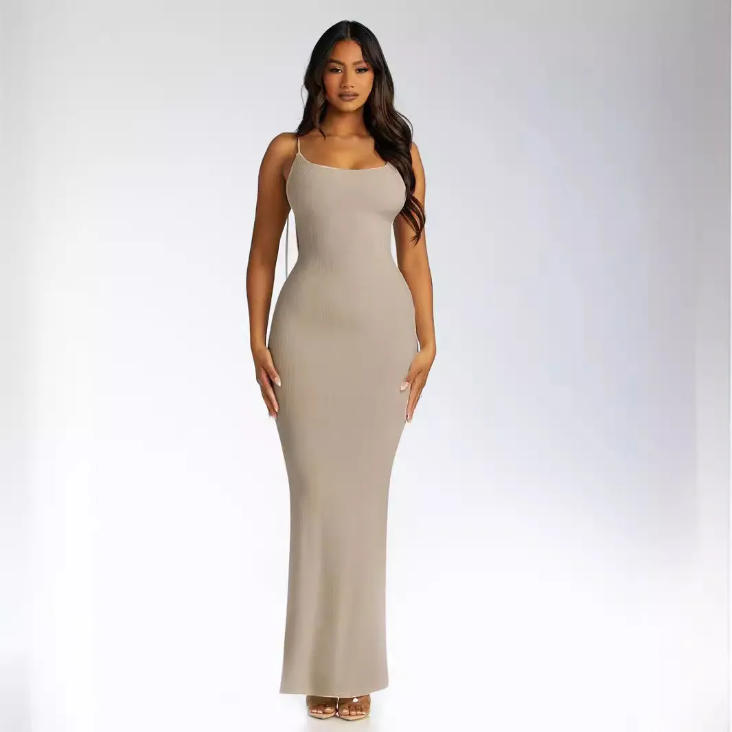 Women Fashion Sexy Solid Color Backless Slim-Fit Lace-Up Camisole Dress