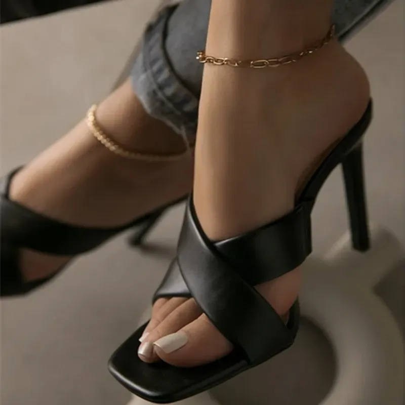 Women Fashion Sexy Crossed Square Toe High Heel Shoes