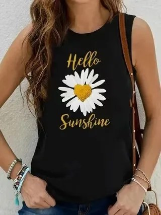 Women Fashion Casual Printed Round Neck Sleeveless Tank Top - Image 7