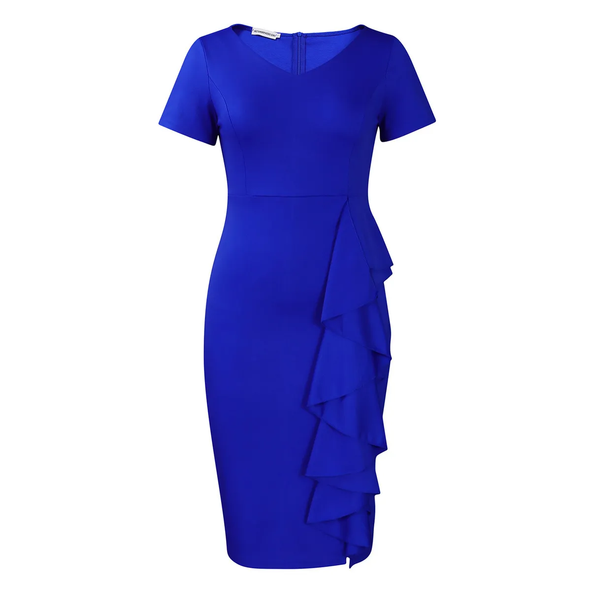 Women Fashion Elegant Plus Size Ruffled Solid Color Short-Sleeve High Waist Dress - Image 6