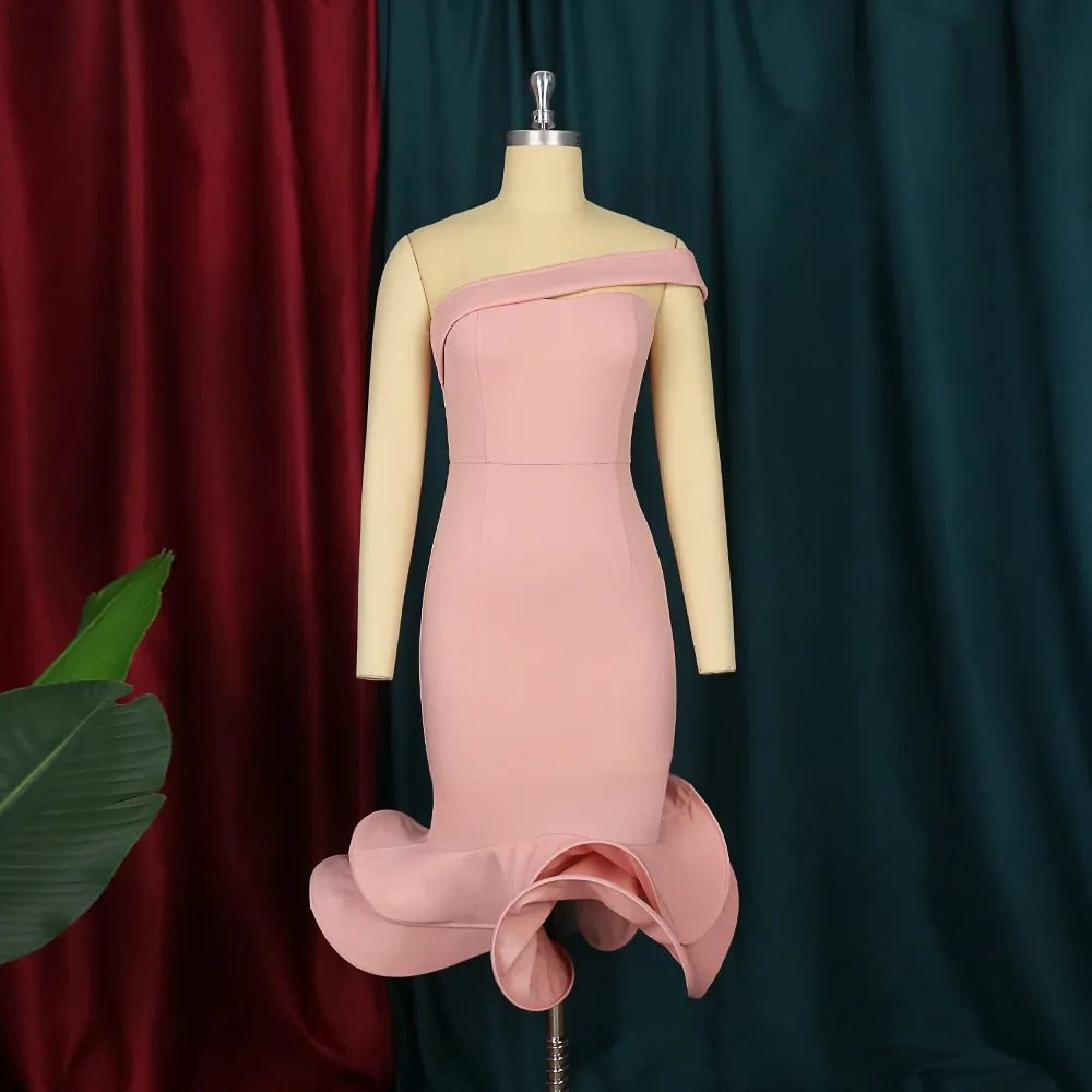 Women Fashion Sexy Solid Color Irregular Off Shoulder Backless Party Dress - Image 3