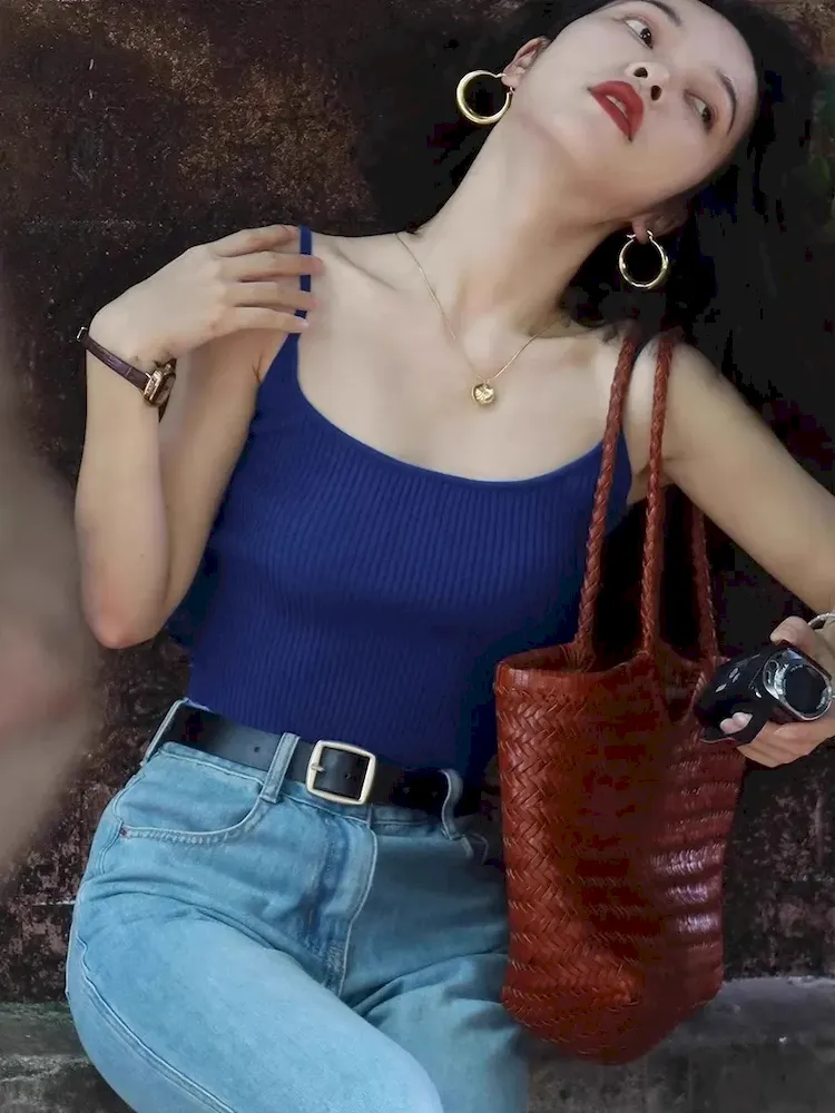 Women Fashion Simple Solid Color Thread Knitted Camisole - Image 6
