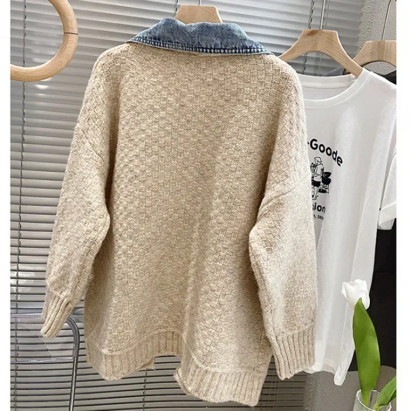 Women Fashion Distinctive Stitching Knitted Denim Jacket - Image 6