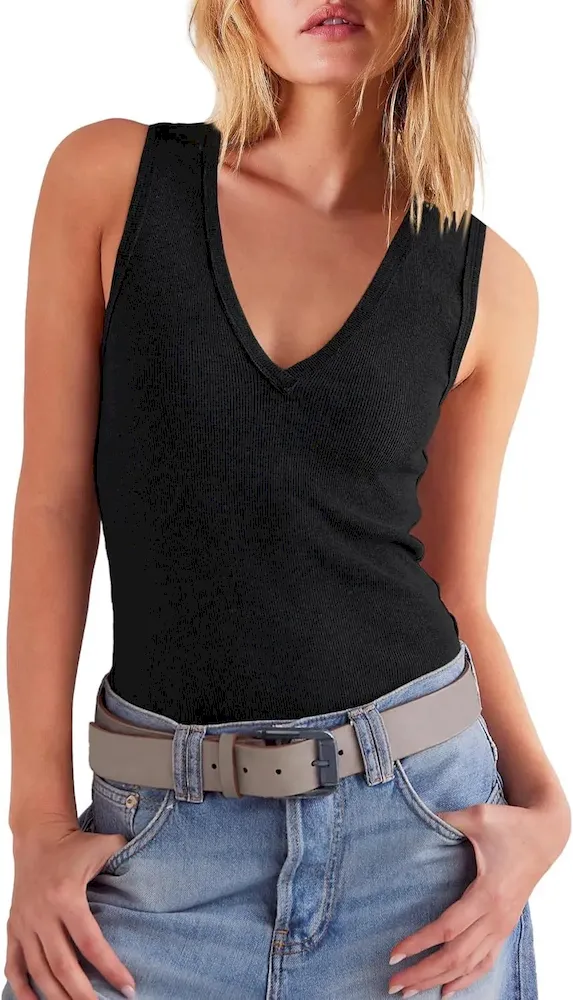 Women Fashion Simple Solid Color V-Neck Knit Sleeveless Tank Top - Image 12