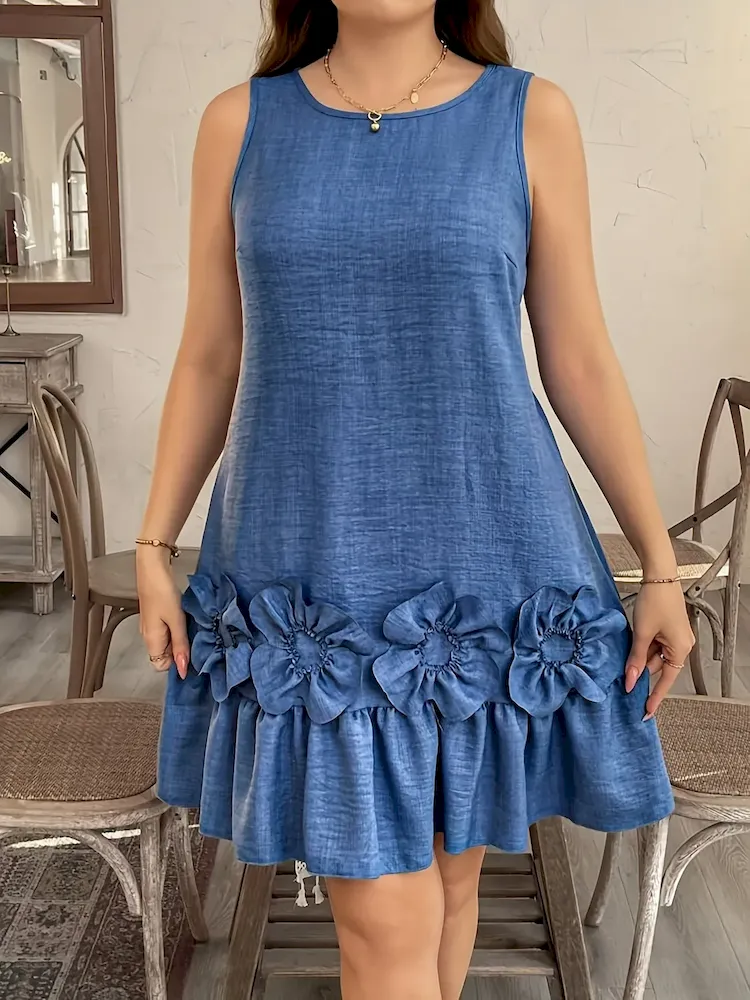 Women Fashion Elegant Floral Sleeveless Ruffled Dress - Image 4