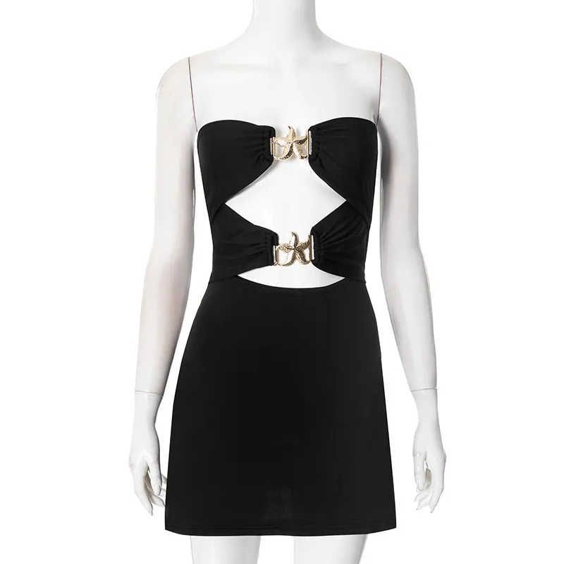 Women Fashion Sexy Metal Starfish Buckle Hollow-Out Tube Top Slim Fit Dress - Image 5