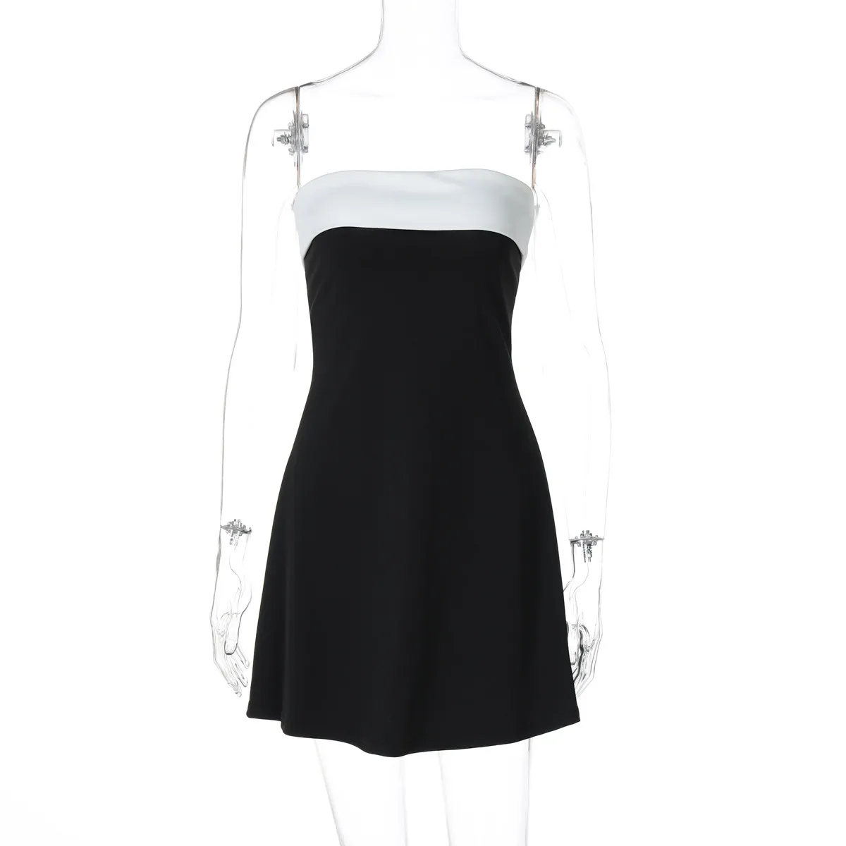 Women Fashion Sexy Contrast Color Tube Top Slim Fit Dress - Image 6