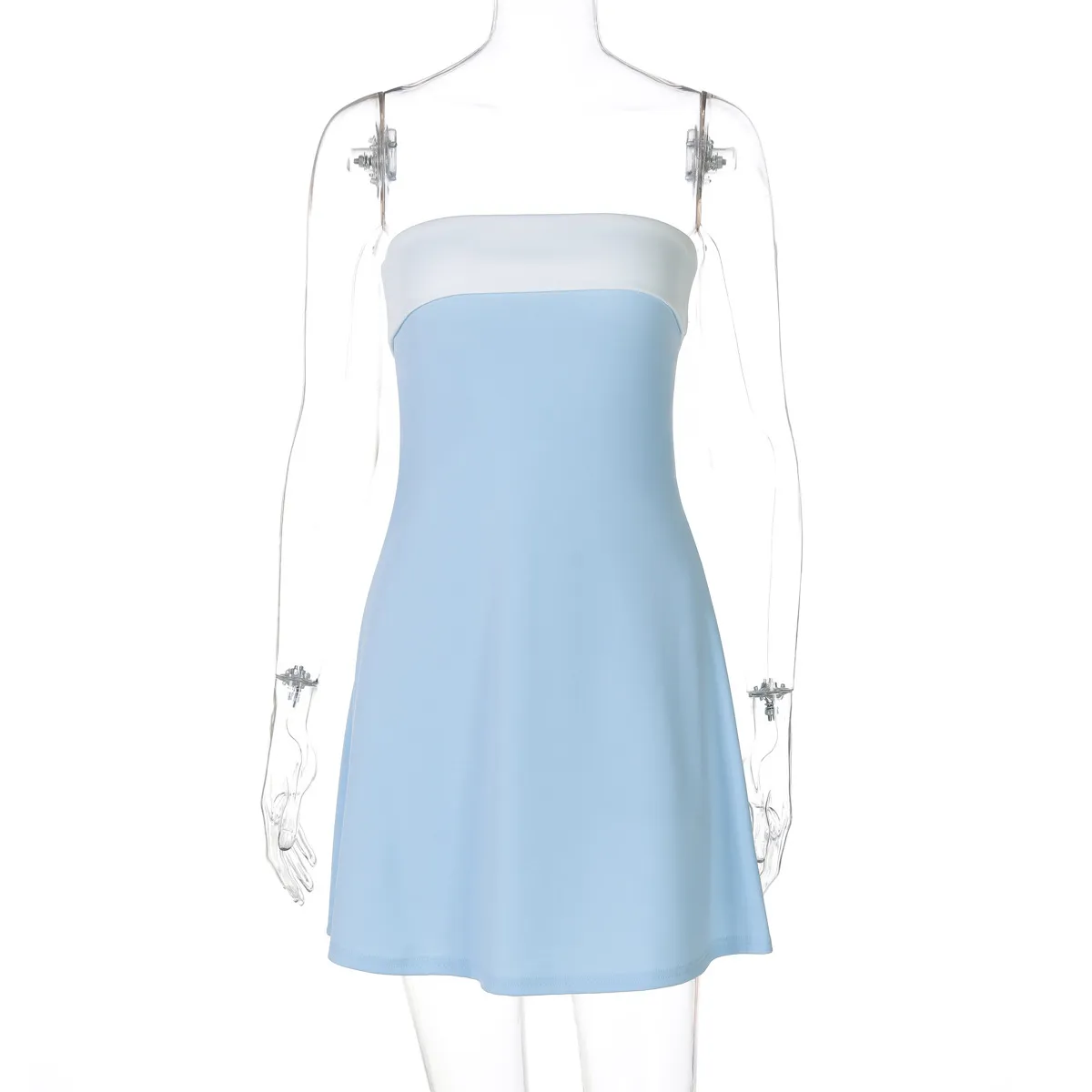Women Fashion Sexy Contrast Color Tube Top Slim Fit Dress - Image 8