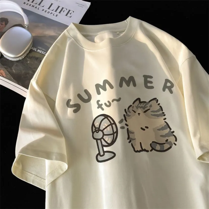 Women Fashion Casual Cartoon Printed Short-Sleeve Loose T-Shirt