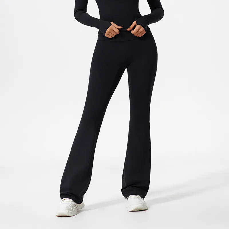 Women Fashion Casual Solid Color High Waist Wide Leg Yoga Sports Pants