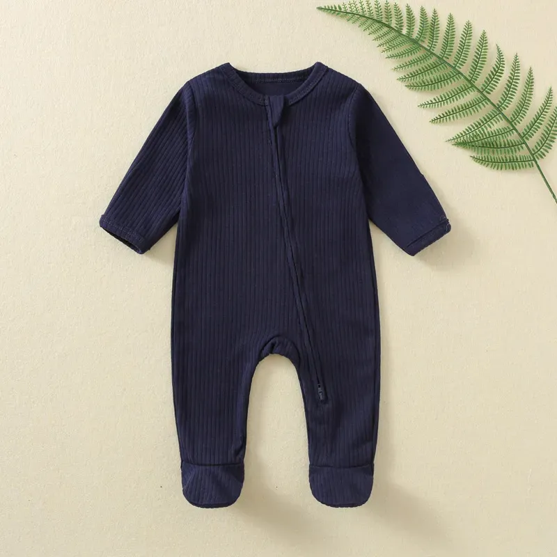Wholesale Kids Baby'S Boys And Girls Autumn And Winter Solid Color Long Sleeve Zipper Jumpsuits - Image 10