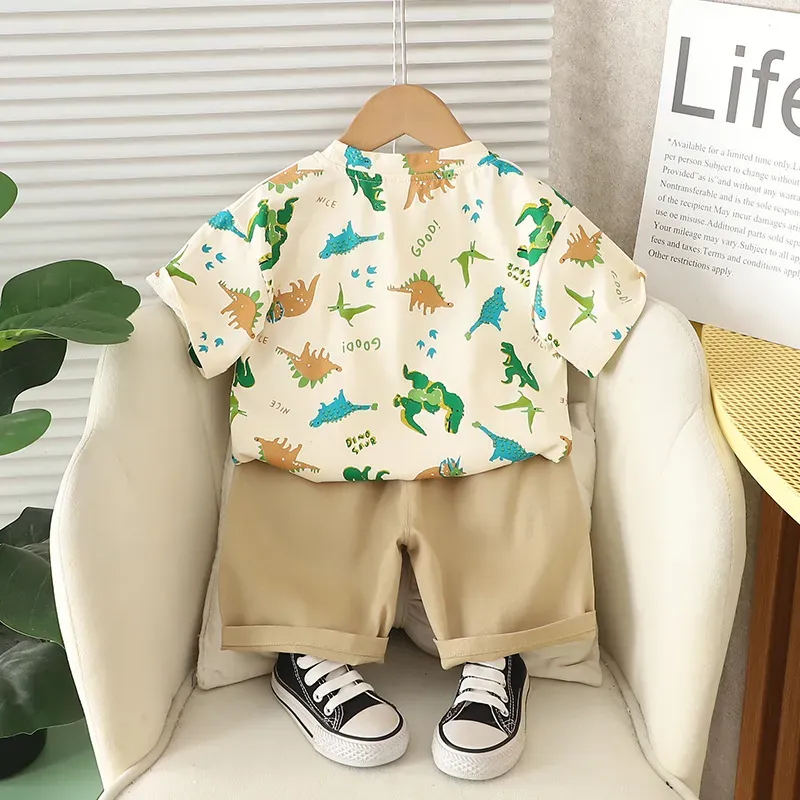 Wholesale Boy'S Fashion Casual Dinosaur Printed Short-Sleeved T-Shirt Shorts Two-Piece Set - Image 2