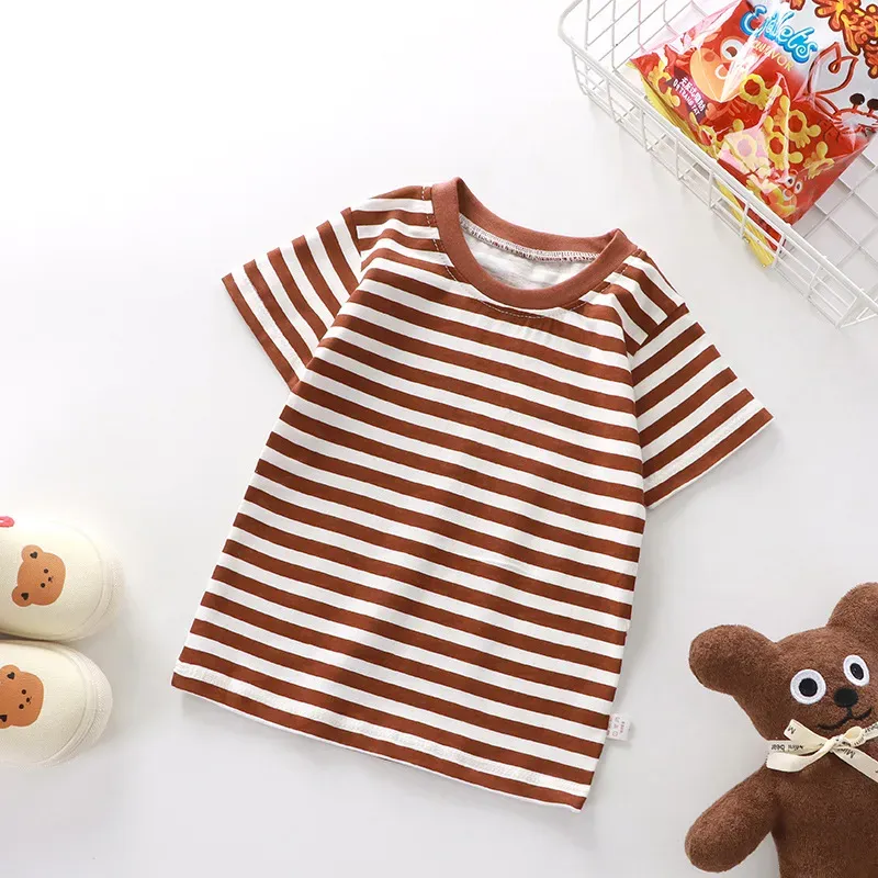 Wholesale Summer Children Fashionable Stripe Printed Short-Sleeved T-Shirt - Image 11