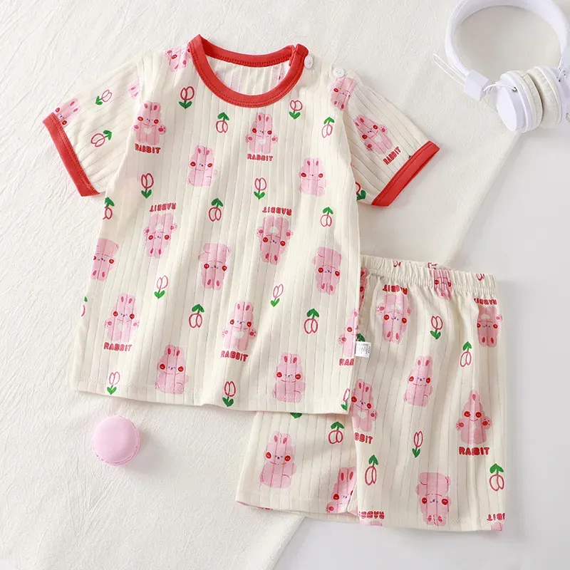 Wholesale Kids Toddler Boys Girls Summer Casual Cute Cartoon Floral Print Short Sleeve T-Shirt Shorts Set - Image 7