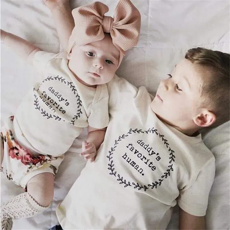 Wholesale Wholesale Boy Girl Kid Daddy Letter Print White T-shirt