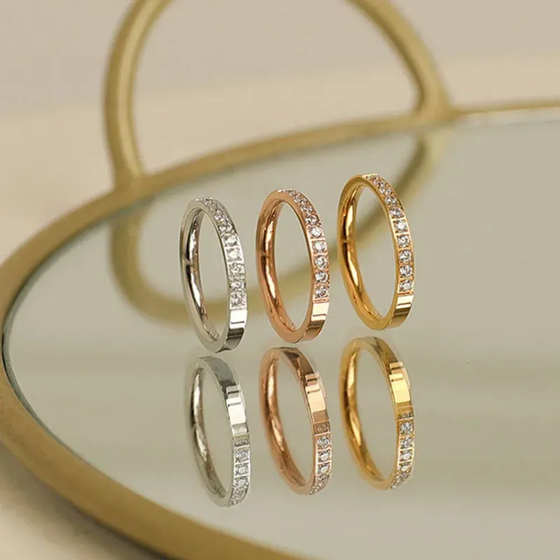 Wholesale Simple Micro Inlay Rhinestone Titanium Steel Ring