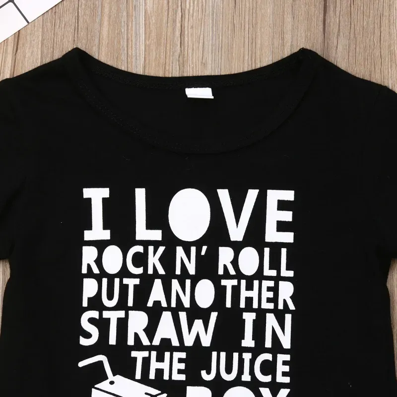 Wholesale Boys Basic Round Neck Short Sleeve Letter T-shirt And Elastic Guitar Harem Pants Set - Image 4