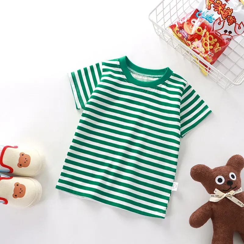 Wholesale Summer Children Fashionable Stripe Printed Short-Sleeved T-Shirt - Image 14