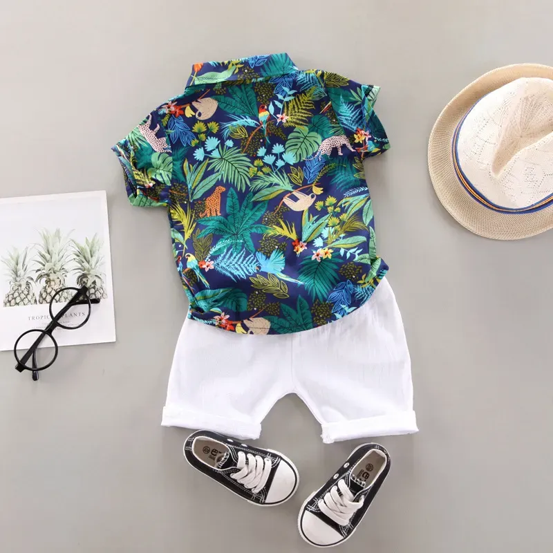 Wholesale Summer Boy'S Fashion Coconut Tree Print Two-Piece Set - Image 2