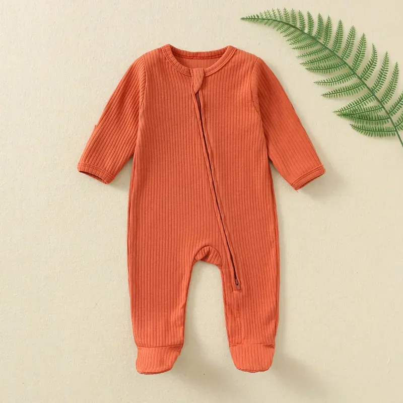 Wholesale Kids Baby'S Boys And Girls Autumn And Winter Solid Color Long Sleeve Zipper Jumpsuits - Image 7