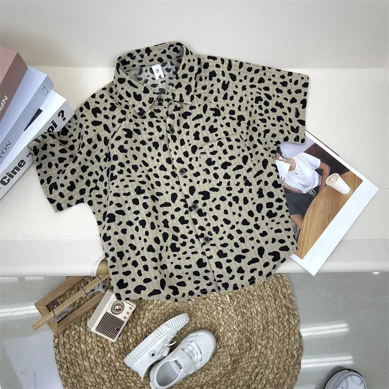 Wholesale Boy Fashion Casual Leopard Lapel Short-Sleeve Blouse - Image 8