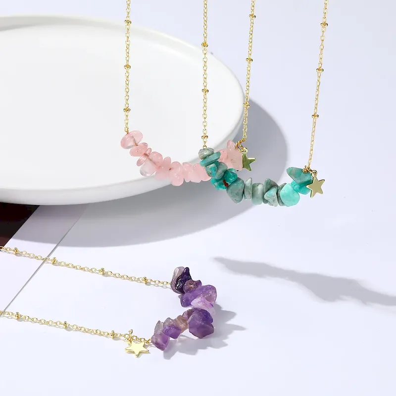 Wholesale Women Bohemian Simple Crystal Stone Necklace