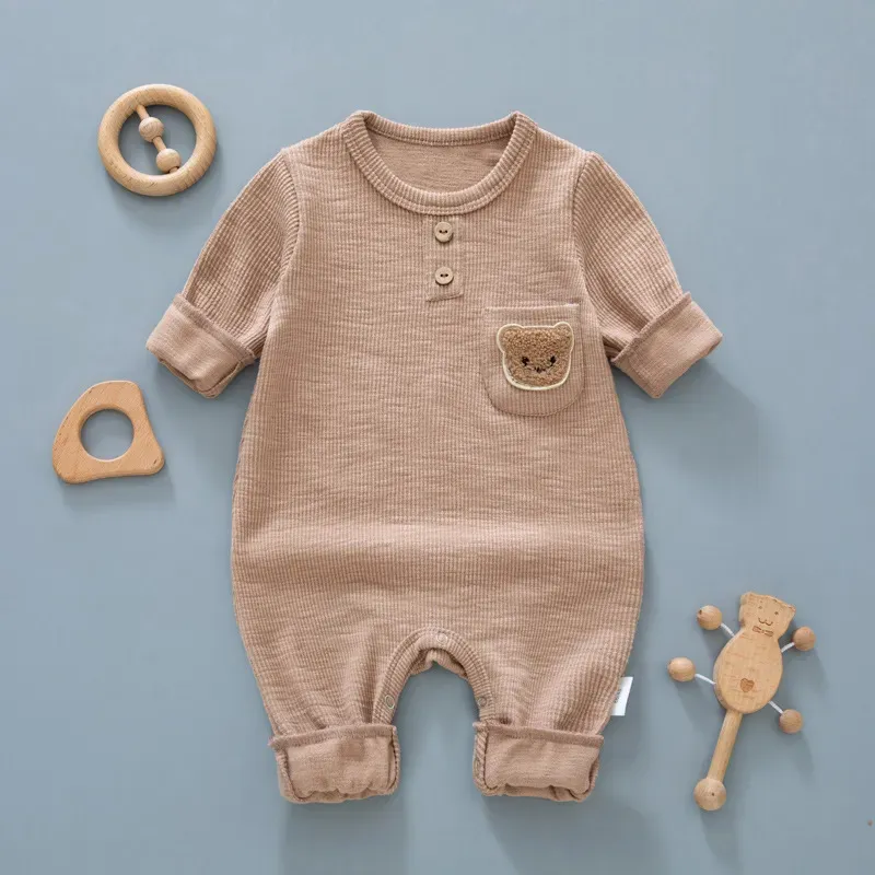 Wholesale Kids Baby Boys Girls Casual Cute Cartoon Bear Long Sleeve Romper - Image 7