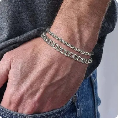 Wholesale Men Fashion Simple Titanium Steel Bracelet Two-Piece Set
