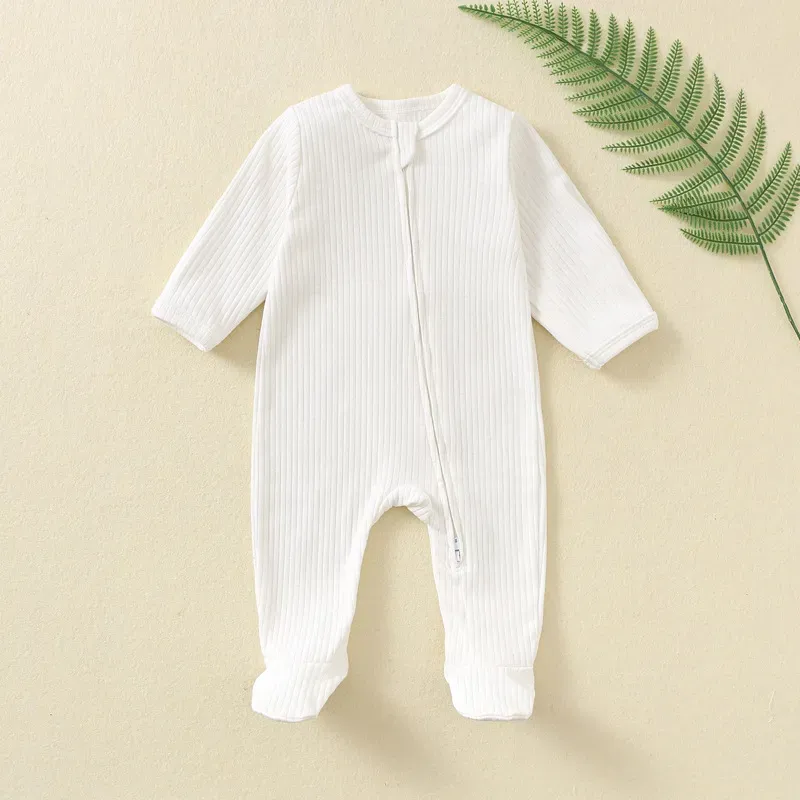 Wholesale Kids Baby'S Boys And Girls Autumn And Winter Solid Color Long Sleeve Zipper Jumpsuits - Image 6