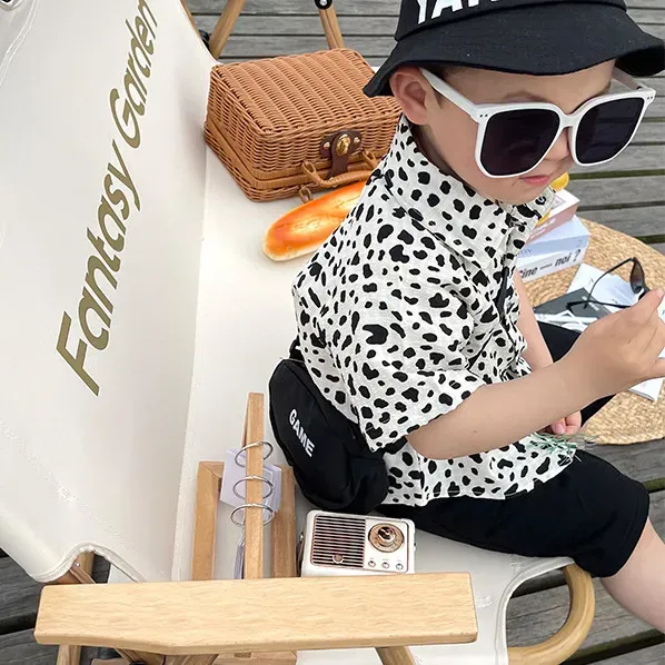 Wholesale Boy Fashion Casual Leopard Lapel Short-Sleeve Blouse - Image 3