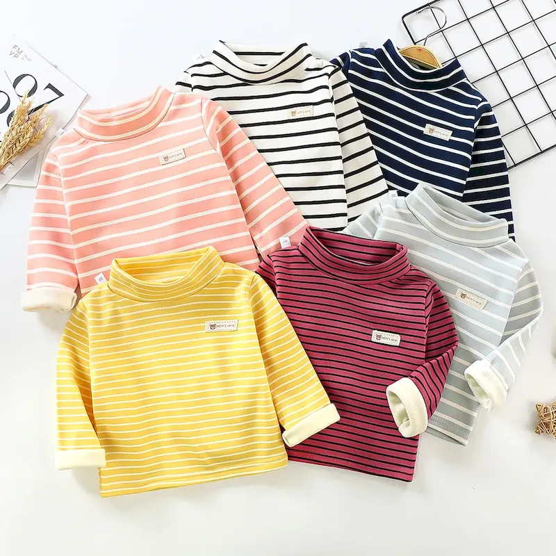 Wholesale Kids Toddler Boys Girls Casual Basic Stripe Print Fleece Long Sleeve T-Shirt - Image 2